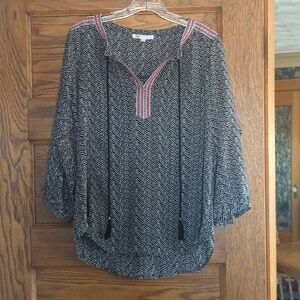 DR2 Abstract Print Pattern V Neck Polyester Blouse Size M